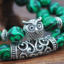 Load image into Gallery viewer, Malachite Peaceful Energy With Owl Charm Lucky Bracelet