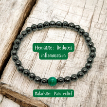 Load image into Gallery viewer, Natural Malachite &amp; Hematite Pain Support Bracelet