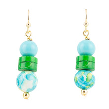 Load image into Gallery viewer, Margarita Mixed Blue and Green Golden Drop Earrings