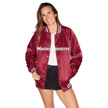 Load image into Gallery viewer, UMass Satin Letterman Bomber Jacket