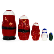 Load image into Gallery viewer, Set of 5 Santa, Snowman and Christmas Tree Wooden Nesting Dolls