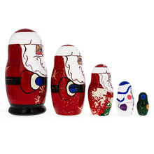 Load image into Gallery viewer, Set of 5 Santa, Snowman and Christmas Tree Wooden Nesting Dolls