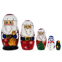 Load image into Gallery viewer, Set of 5 Santa, Snowman and Christmas Tree Wooden Nesting Dolls