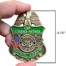 Load image into Gallery viewer, GL5-001 CBP Border Patrol Agent Thin Green Line Flag Challenge Coin BPA Proverbs 28:1 Lion