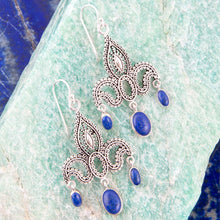 Load image into Gallery viewer, Mehendi Blue Lapis and Sterling Silver Chandelier Earrings