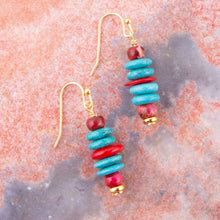 Load image into Gallery viewer, Mija Turquoise and Magenta Stack Earrings