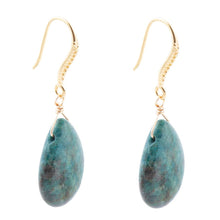 Load image into Gallery viewer, Mix of Blue and Green Chrysocolla Golden Drop Earrings