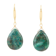 Load image into Gallery viewer, Mix of Blue and Green Chrysocolla Golden Drop Earrings