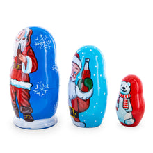 Load image into Gallery viewer, 3 Santa and Polar Bear Wooden Nesting Dolls 4.25 Inches