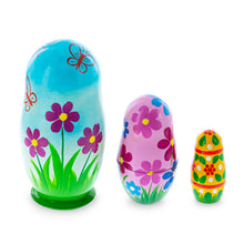 Load image into Gallery viewer, Set of 3 Bunnies and Easter Eggs Wooden Nesting Dolls 4.25 Inches
