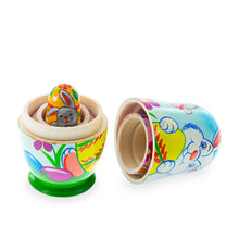 Load image into Gallery viewer, Set of 3 Bunnies and Easter Eggs Wooden Nesting Dolls 4.25 Inches