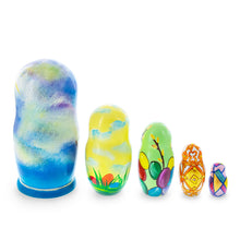Load image into Gallery viewer, Set of 5 Jesus Christ Rising, Angel and Easter Eggs Wooden Nesting Dolls 6 Inches