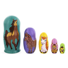 Load image into Gallery viewer, Set of 5 Horses Wooden Nesting Dolls 6 Inches