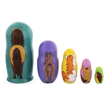 Load image into Gallery viewer, Set of 5 Horses Wooden Nesting Dolls 6 Inches