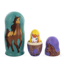 Load image into Gallery viewer, Set of 5 Horses Wooden Nesting Dolls 6 Inches