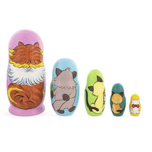 Load image into Gallery viewer, Set of 5 Colorful Cats Wooden Nesting Dolls 6 Inches