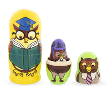 Load image into Gallery viewer, Set of 5 Owls Professors Wooden Nesting Dolls 6 Inches