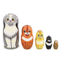Load image into Gallery viewer, Set of 5 Cats Family Wooden Nesting Dolls 6 Inches
