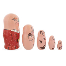 Load image into Gallery viewer, Set of 5 Pigs Celebration Wooden Nesting Dolls 6 Inches