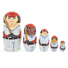 Load image into Gallery viewer, Set of 5 Baseball Wooden Nesting Dolls 6 Inches