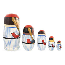 Load image into Gallery viewer, Set of 5 Baseball Wooden Nesting Dolls 6 Inches