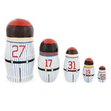 Load image into Gallery viewer, Set of 5 Baseball Wooden Nesting Dolls 6 Inches