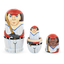Load image into Gallery viewer, Set of 5 Baseball Wooden Nesting Dolls 6 Inches