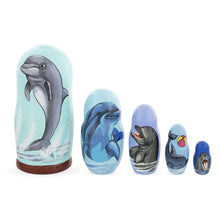 Load image into Gallery viewer, Set of 5 Dolphins Wooden Nesting Dolls 6 Inches