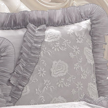 Load image into Gallery viewer, Tache Satin Ruffle Floral Lace Silver Rose Petals Comforter Set (HYZ102)