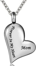 Load image into Gallery viewer, Heart Shaped Cremation Urn Necklace Engraved With "Forever In My Heart"