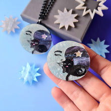 Load image into Gallery viewer, Moon Dreamer Cat Mini Brooch by Cherryloco