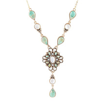 Load image into Gallery viewer, White Mother of Pearl and Blue Turquoise Golden Barcelona Y-Necklace