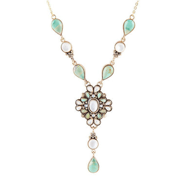 White Mother of Pearl and Blue Turquoise Golden Barcelona Y-Necklace