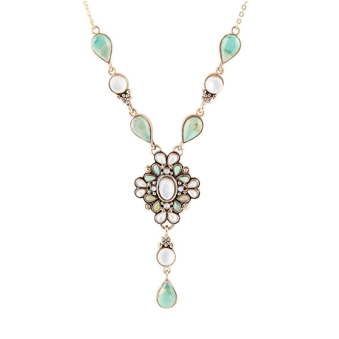 White Mother of Pearl and Blue Turquoise Golden Barcelona Y-Necklace