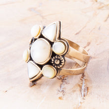 Load image into Gallery viewer, White Mother of Pearl Golden Statement Ring