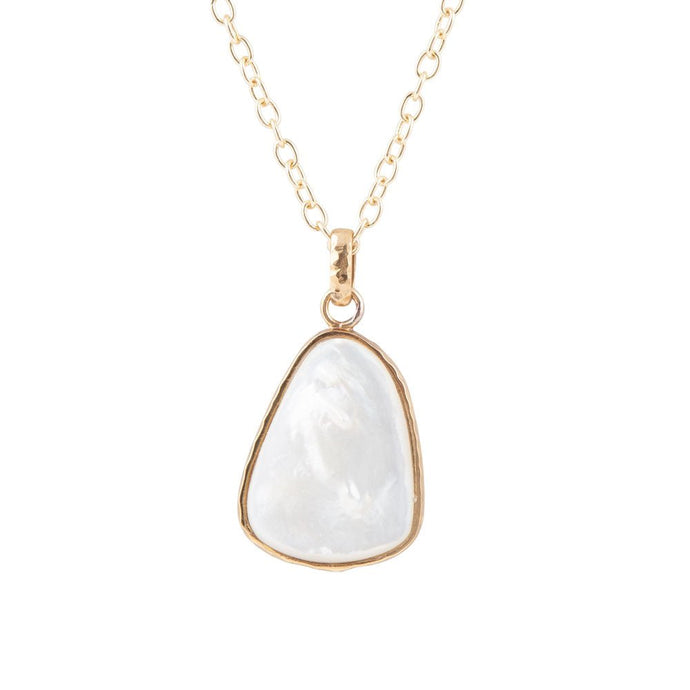 White Mother of Pearl Teardrop Golden Pendant Necklace