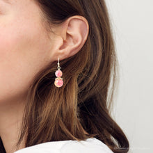 Load image into Gallery viewer, Mottled Pink Jade Golden Drop Earrings
