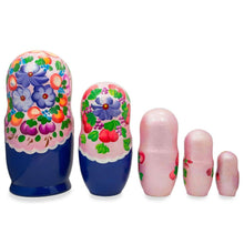 Load image into Gallery viewer, Flowers on Pink Dress Wooden  Nesting Dolls 7.25 Inches