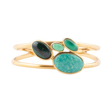 Load image into Gallery viewer, Multi Green Stones Golden Cuff Bracelets