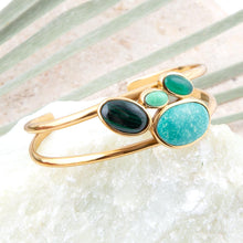 Load image into Gallery viewer, Multi Green Stones Golden Cuff Bracelets