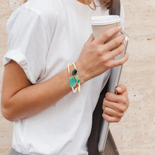 Load image into Gallery viewer, Multi Green Stones Golden Cuff Bracelets
