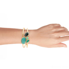 Load image into Gallery viewer, Multi Green Stones Golden Cuff Bracelets