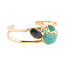 Load image into Gallery viewer, Multi Green Stones Golden Cuff Bracelets