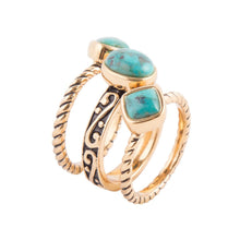Load image into Gallery viewer, Multi-Shape Blue Turquoise and Golden Trio Ring Set