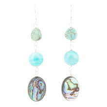 Load image into Gallery viewer, Multicolor Abalone and Blue Magnesite Sterling Silver Drop Earrings