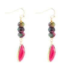 Load image into Gallery viewer, Jeweled Multicolor Tiger's Eye and Pink Agate Golden Drop Earrings