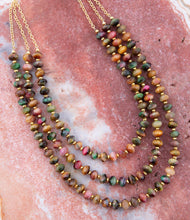 Load image into Gallery viewer, Jeweled Multi-Color Tiger's Eye Triple Strand Golden Necklace