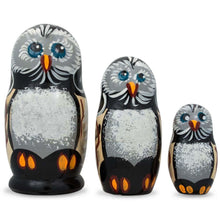 Load image into Gallery viewer, Set of 3 Owl Family Wooden Nesting Dolls 4.25 Inches