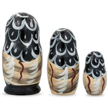 Load image into Gallery viewer, Set of 3 Owl Family Wooden Nesting Dolls 4.25 Inches