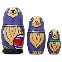 Load image into Gallery viewer, 3 Smiling Dog w/Bone Collar Wooden Nesting Dolls  4.25 Inches